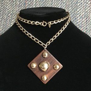Sarah Coventry Vintage Necklace Gold Tone Chain & Groovy Pendant